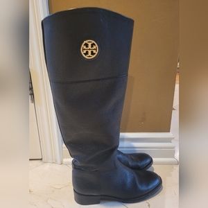 Tory Burch Junction Black Leather Riding Boots